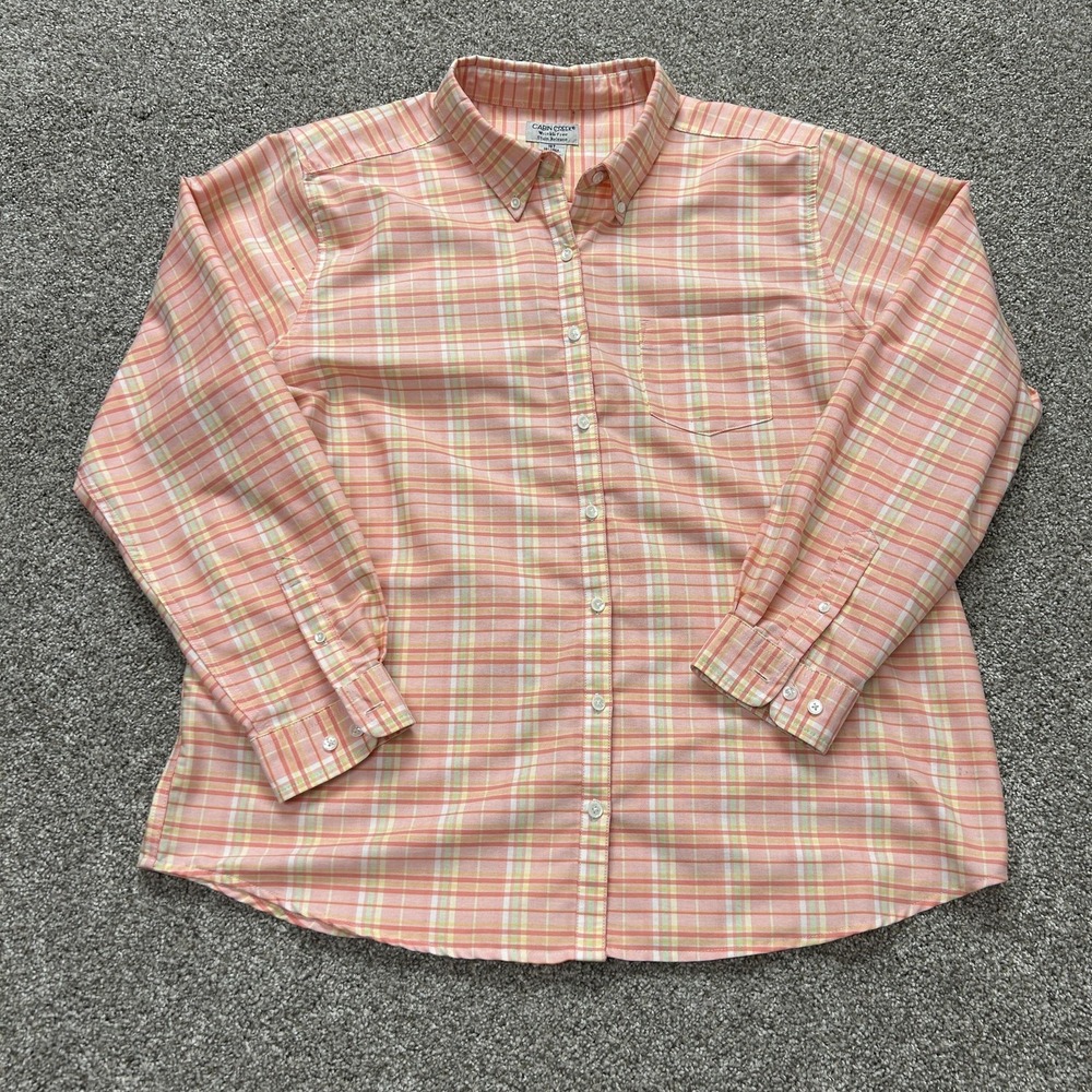 Cabin Creek Shirt Womens 18 Tall Pink Plaid Wrinkle Free Long Sleeve Top